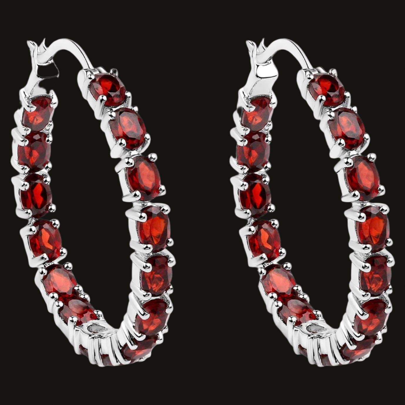 Garnet Hoop Earrings 6 Carats Sterling Silver