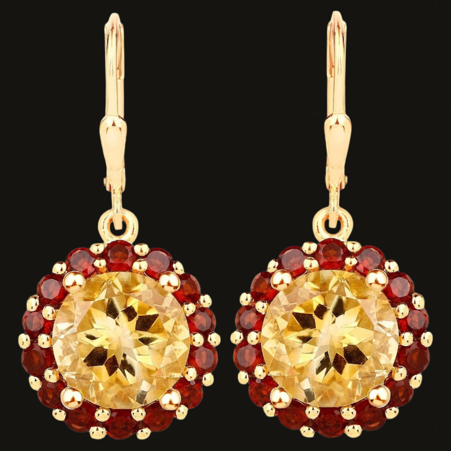 Citrine and Garnet Dangle Earrings 6.4 Carats 18K Yellow Gold Plated