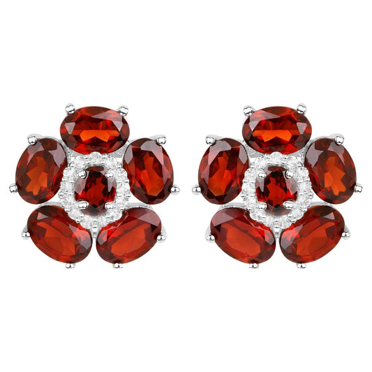 Natural Garnet and White Topaz Floral Earrings 9.6 Carats Total
