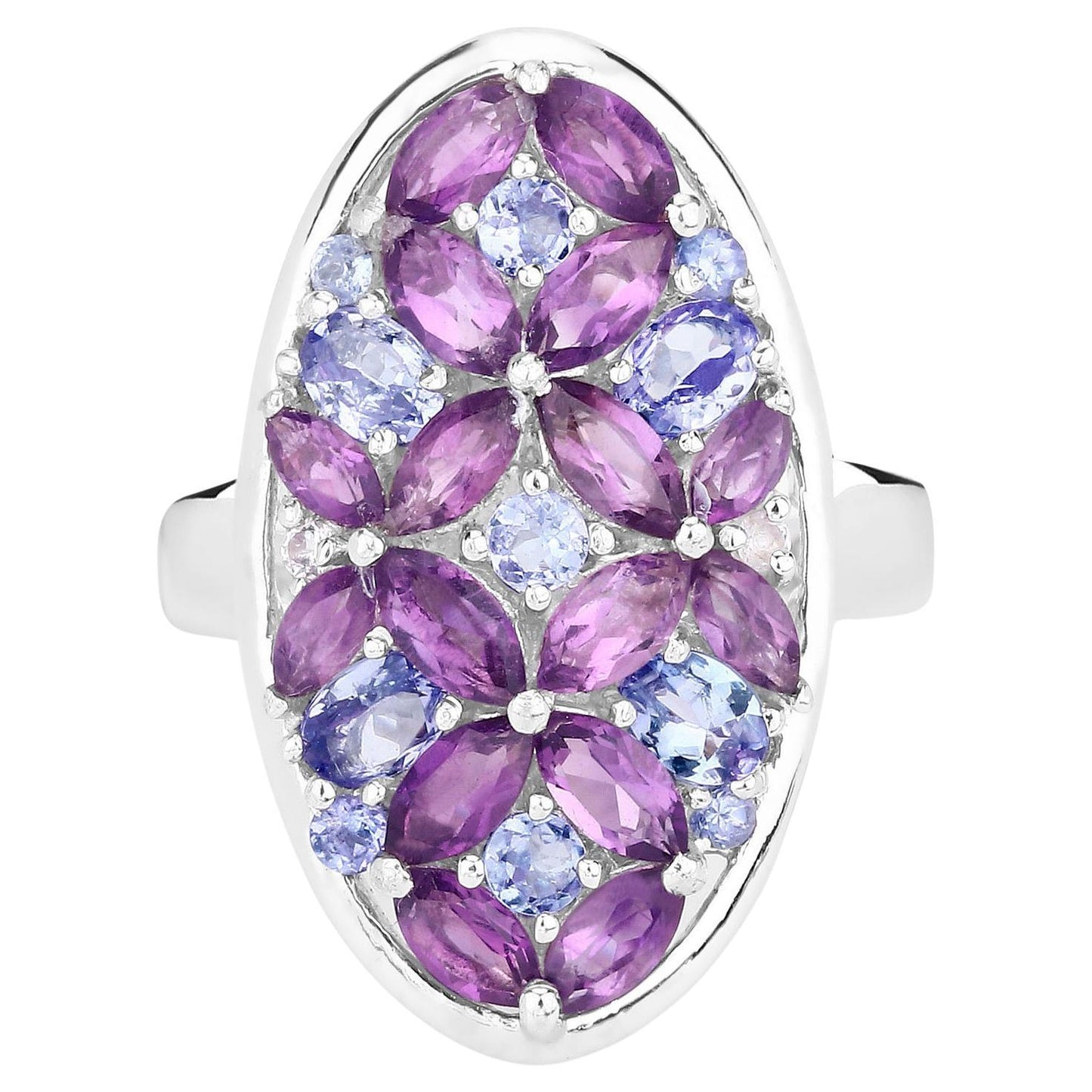 Amethyst Cluster Ring Tanzanites Topazes 3.1 Carats Sterling Silver