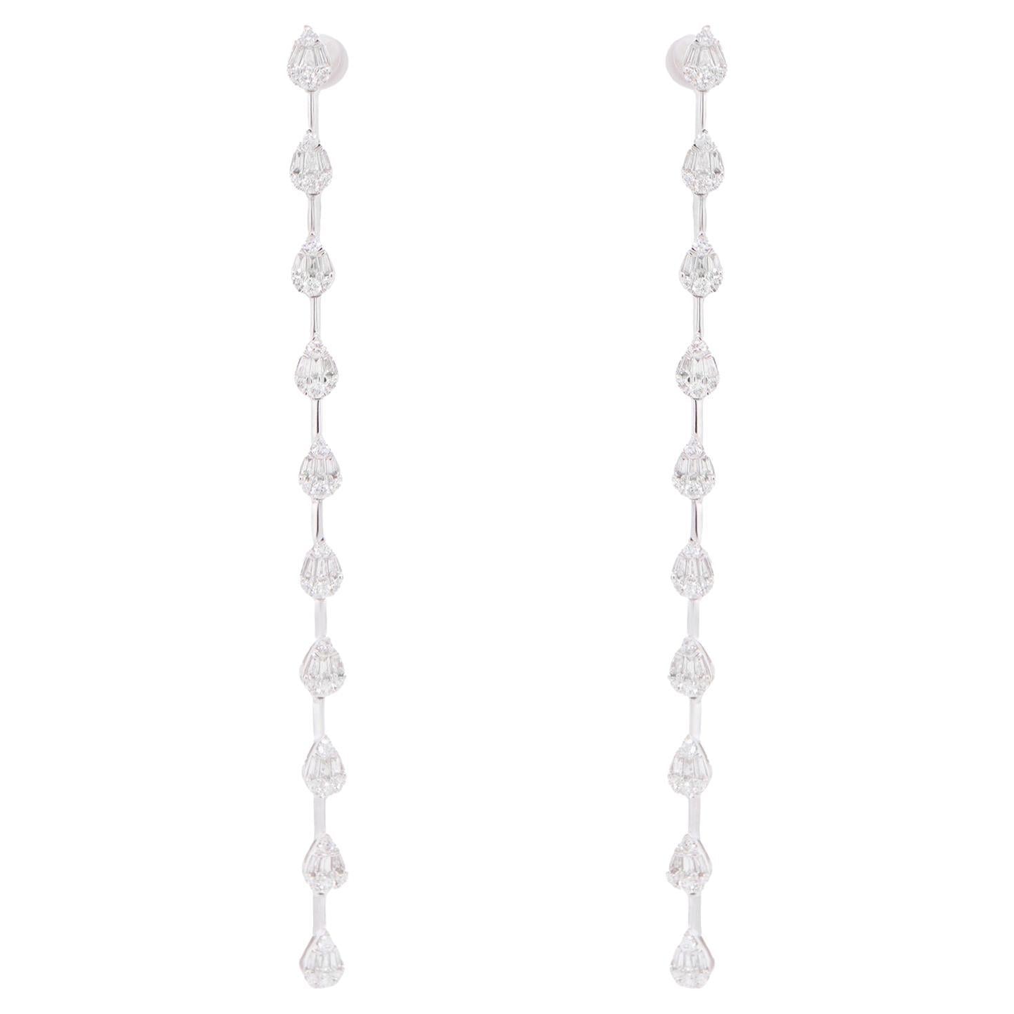 Pear Shape Linear Drop Diamond Earrings 1.06 Carats 14K Gold