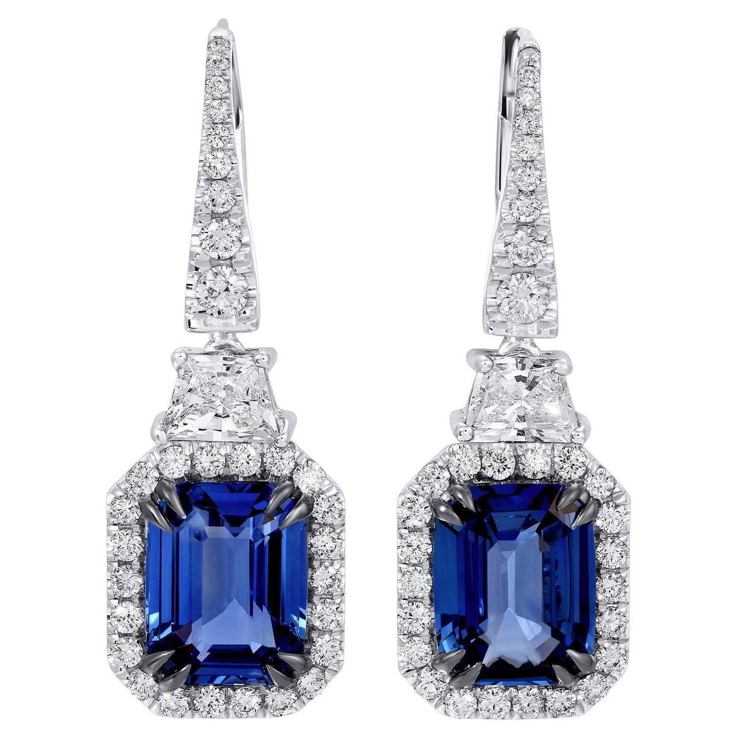 GIA Certified Blue Sapphire Dangle Earrings Diamond Halo 6.7 Carats 18K Gold