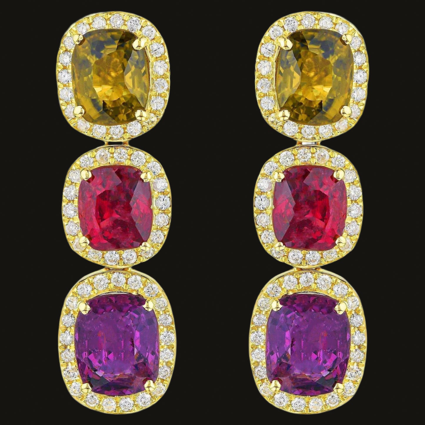 Rare Natural Multicolored Spinel Earrings Diamond Halo 8.50 Carats 18K Gold