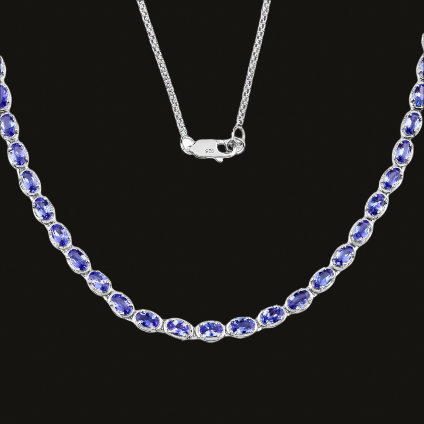 Tanzanite Tennis Necklace 10 Carats Sterling Silver