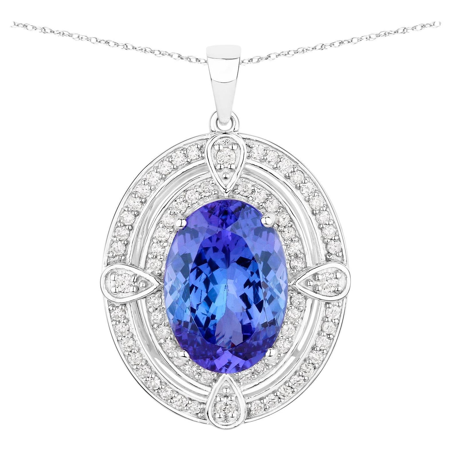 Tanzanite Pendant Necklace Diamonds 5.9 Carats 14K White Gold