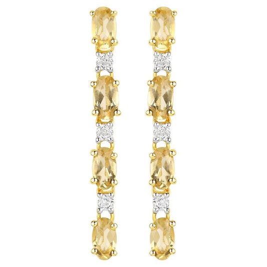 Natural Citrine and White Topaz Dangle Earrings 1.84 Carats Total