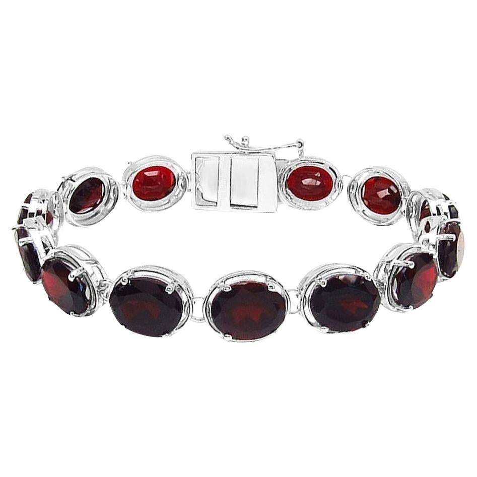 Natural Red Garnet Bracelet 35 Carats Sterling Silver