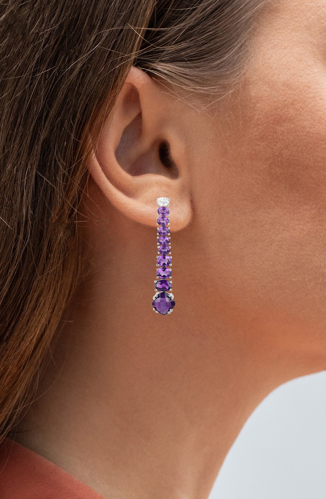 Natural Amethyst Dangle Earrings White Topaz Top 7.5 Carats