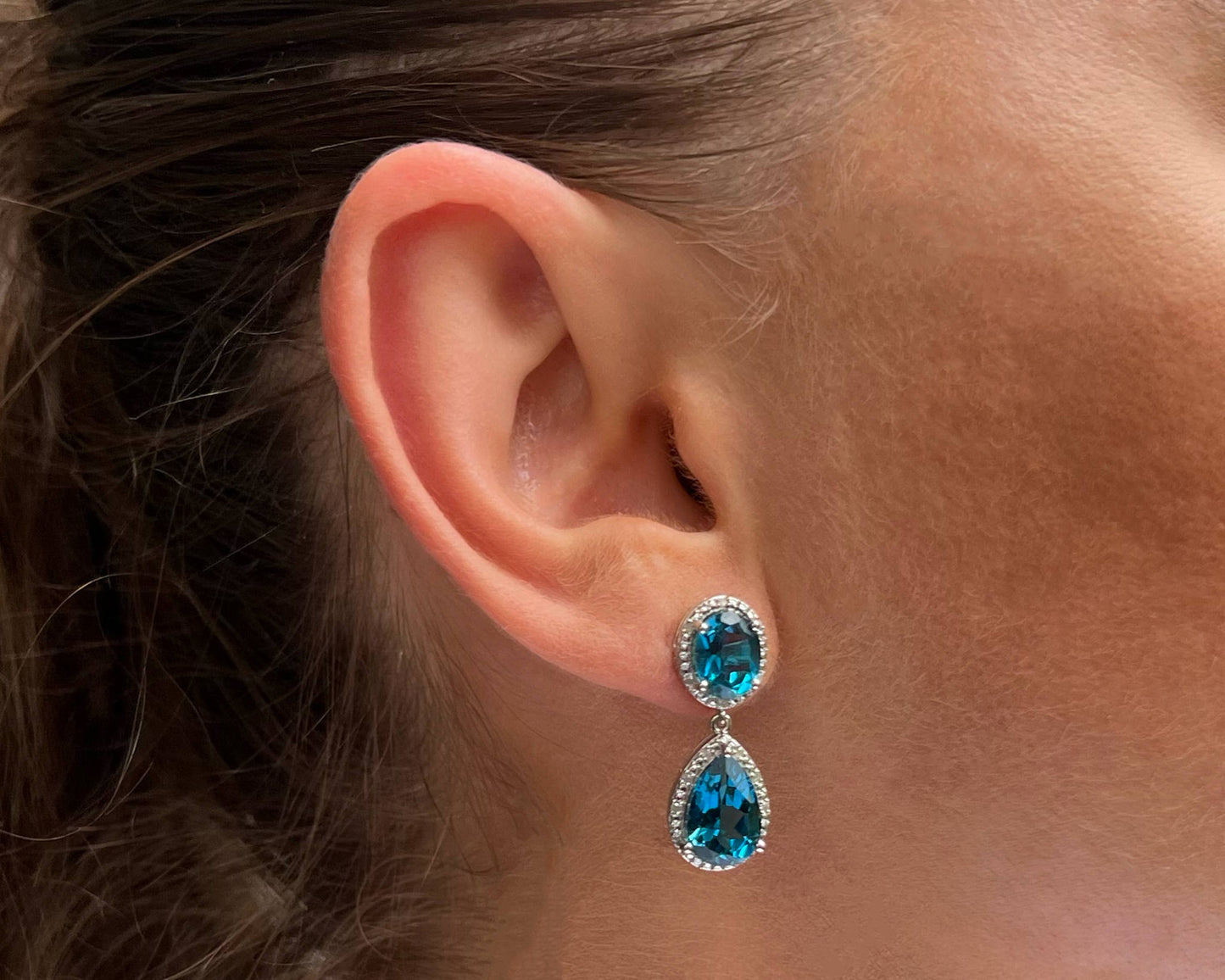 London Blue Topaz Earrings Diamond Setting 11.45 Carats Total