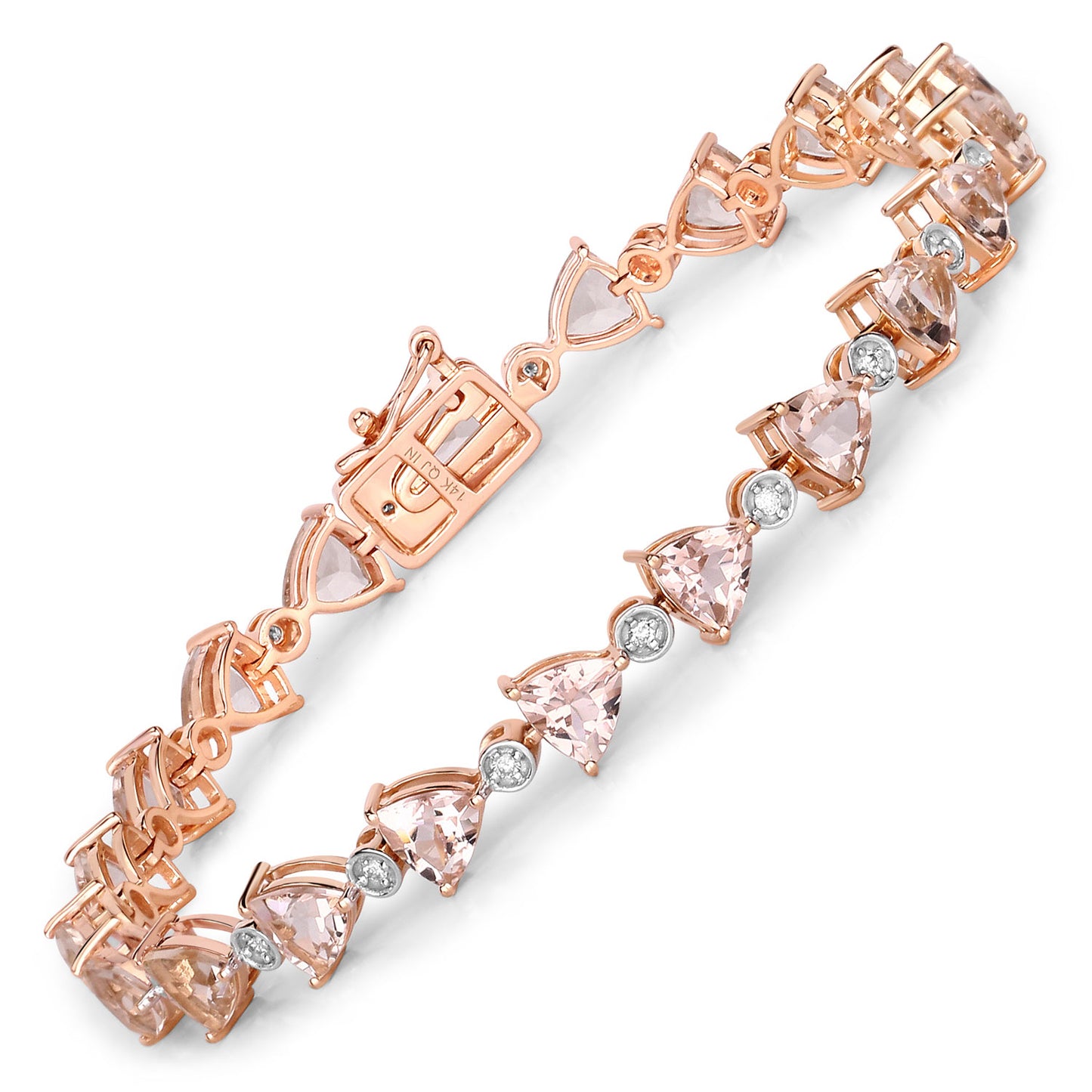 Morganite Tennis Bracelet Trillion Cut Diamond Links 7.55 Carats 14K Rose Gold