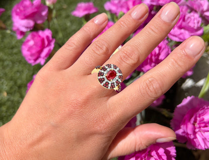 Natural Ruby Cocktail Ring Set With Diamonds 14K Yellow Gold