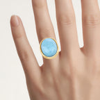 Larimar Ring 9.08 Carats Gold Plated Silver