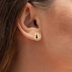 Blue Sapphire Stud Earrings With Black Spinel 0.34 Carats Gold Plated Silver