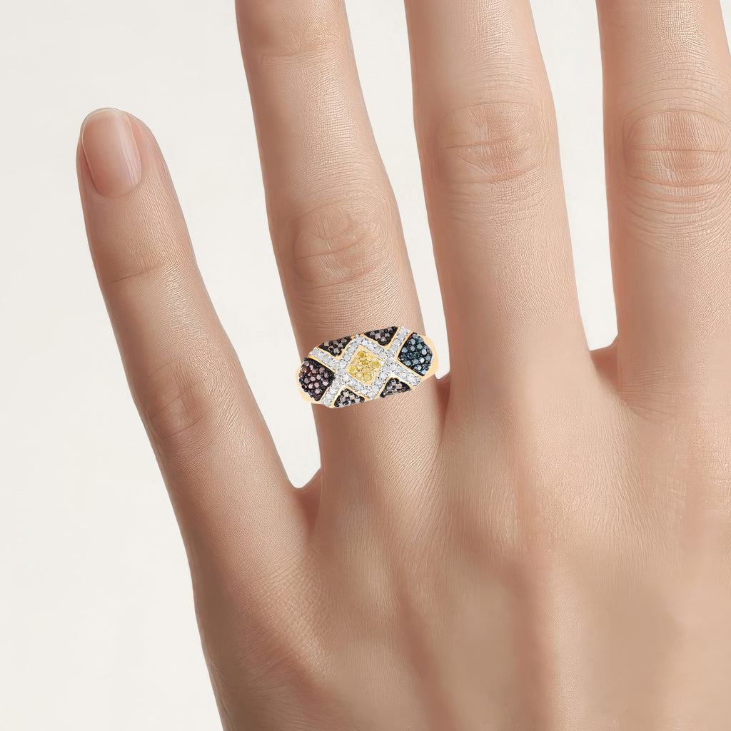 Multicolor Diamond Ring 0.54 Carats Gold Plated Silver