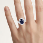 Blue Sapphire Ring With Diamonds 6.5 Carats 14K White Gold