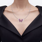 Rhodolite Garnet Butterfly Pendant With White Topaz 4.06 Carats Sterling Silver