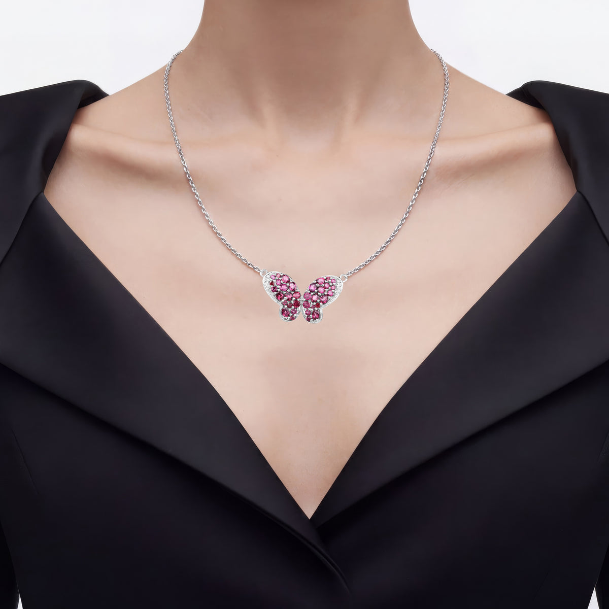 Rhodolite Garnet Butterfly Pendant With White Topaz 4.06 Carats Sterling Silver