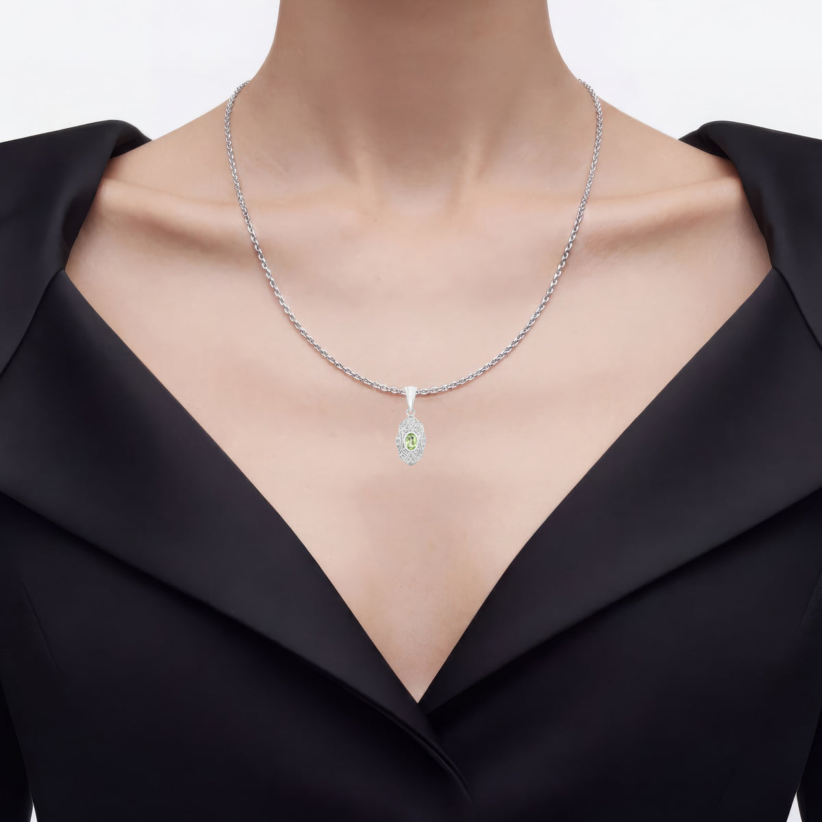 Peridot Pendant With White Topaz 0.52 Carats Sterling Silver