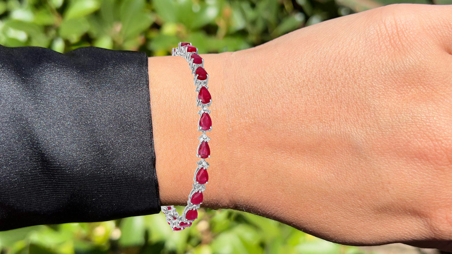Ruby Bracelet With Diamonds 8.86 Carats 14K White Gold