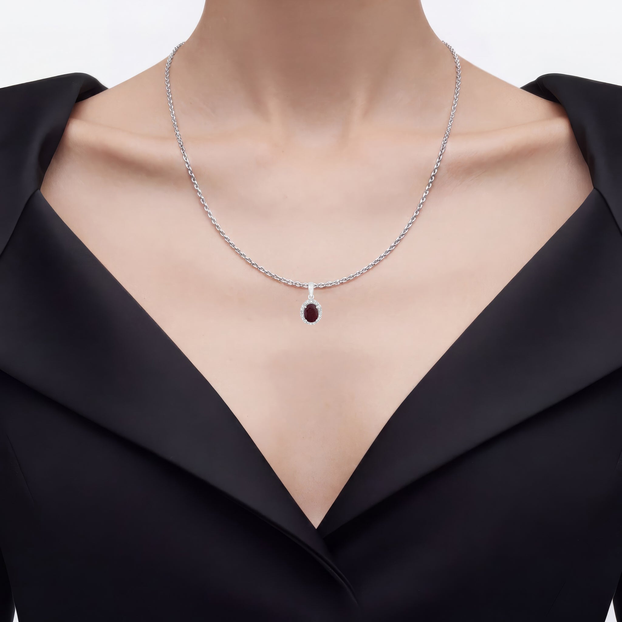 Ruby Pendant With White Topaz 2.02 Carats Sterling Silver