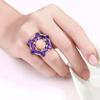 Pink Coral Ring With Amethyst 6.08 Carats Sterling Silver