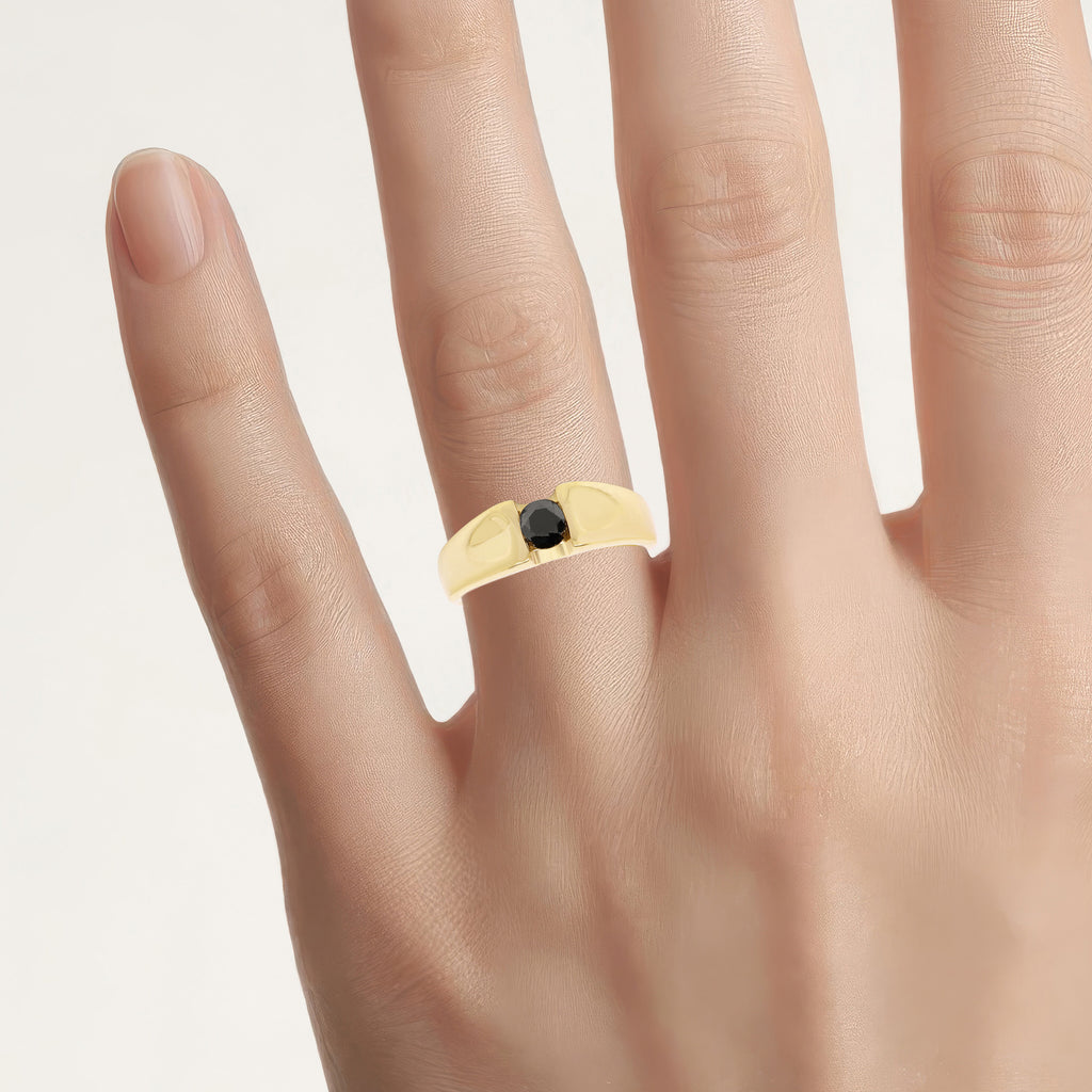 Black Diamond Ring 0.24 Carats Gold Plated Silver