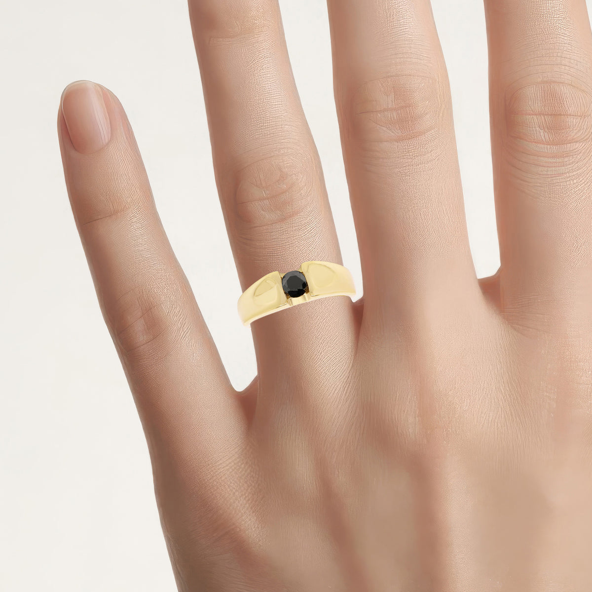 Black Diamond Ring 0.24 Carats Gold Plated Silver