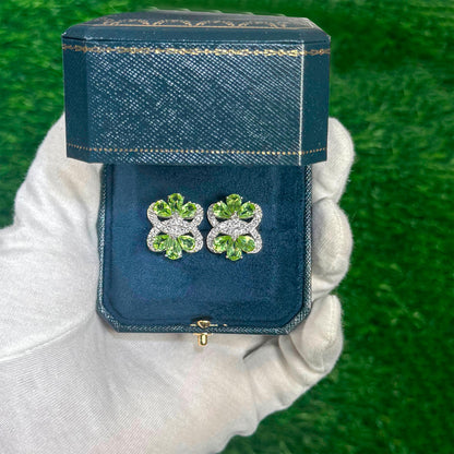 Peridot Earrings White Topaz 8.7 Carats Rhodium Plated Silver