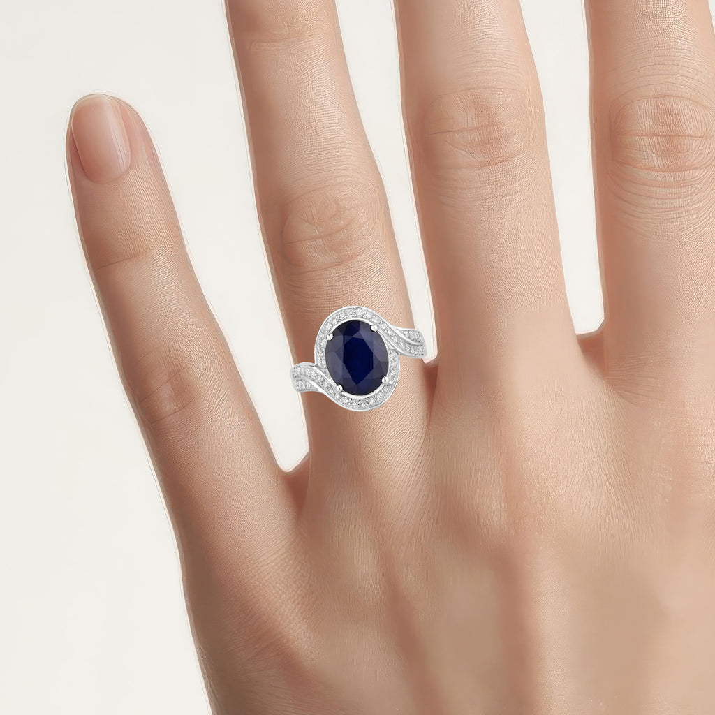 Blue Sapphire Ring With Diamonds 4.66 Carats 14K White Gold