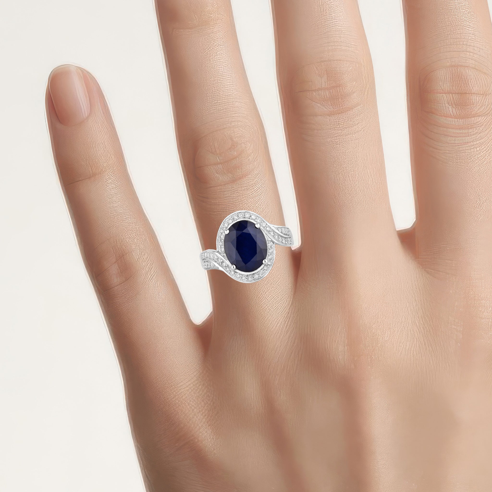Blue Sapphire Ring With Diamonds 4.66 Carats 14K White Gold