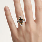 Smoky Quartz Ring 5.88 Carats Gold Plated Silver