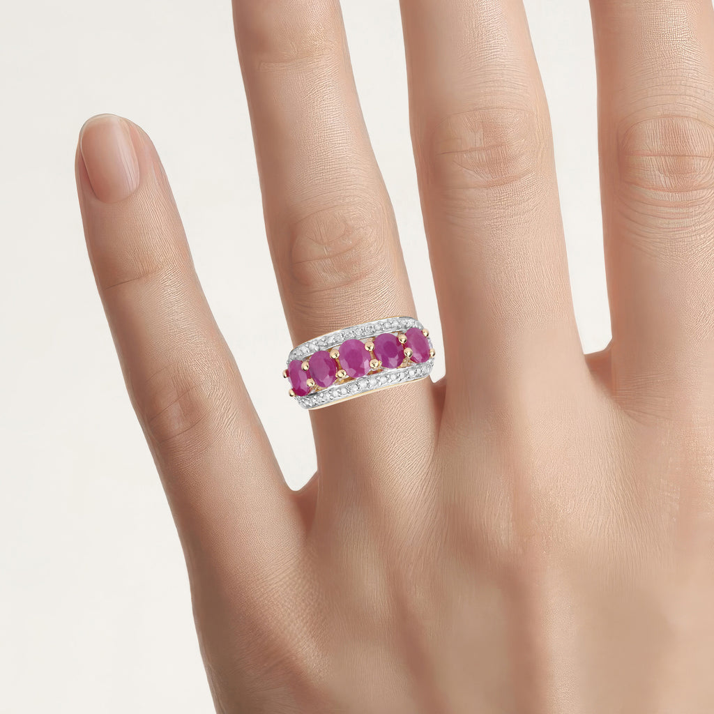 Ruby Ring With Diamonds 1.7 Carats Gold Plated Silver