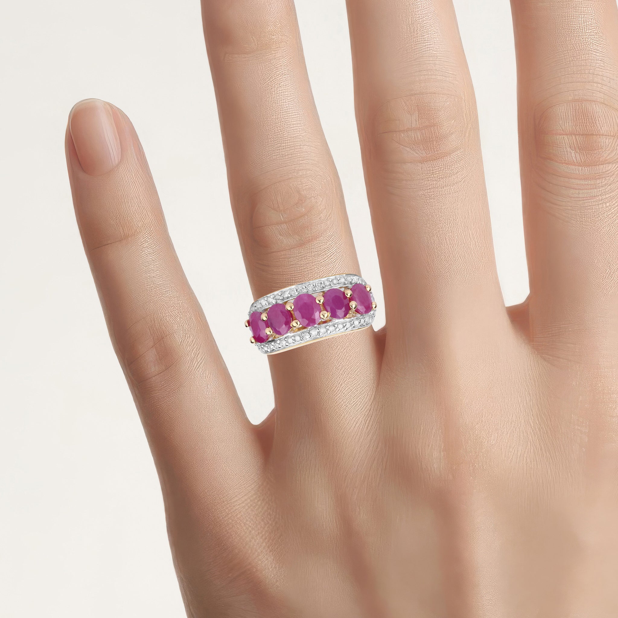 Ruby Ring With Diamonds 1.7 Carats Gold Plated Silver