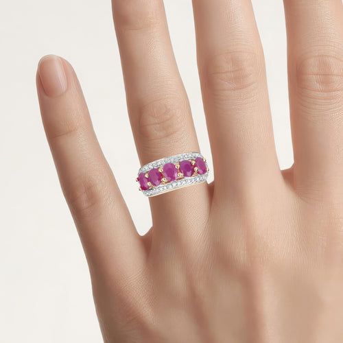 Ruby Ring With Diamonds 1.7 Carats Gold Plated Silver
