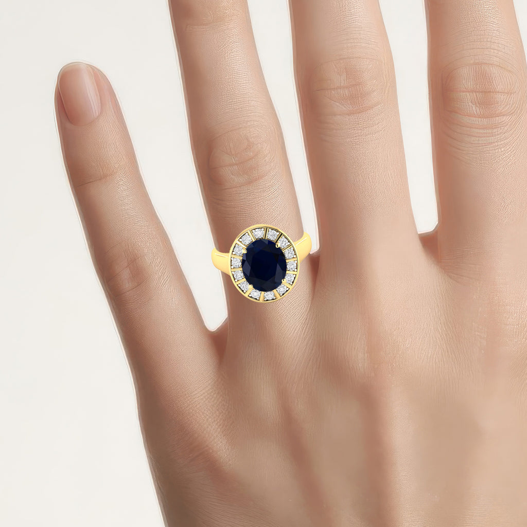 Blue Sapphire Ring With Diamonds 5.18 Carats 14K Yellow Gold