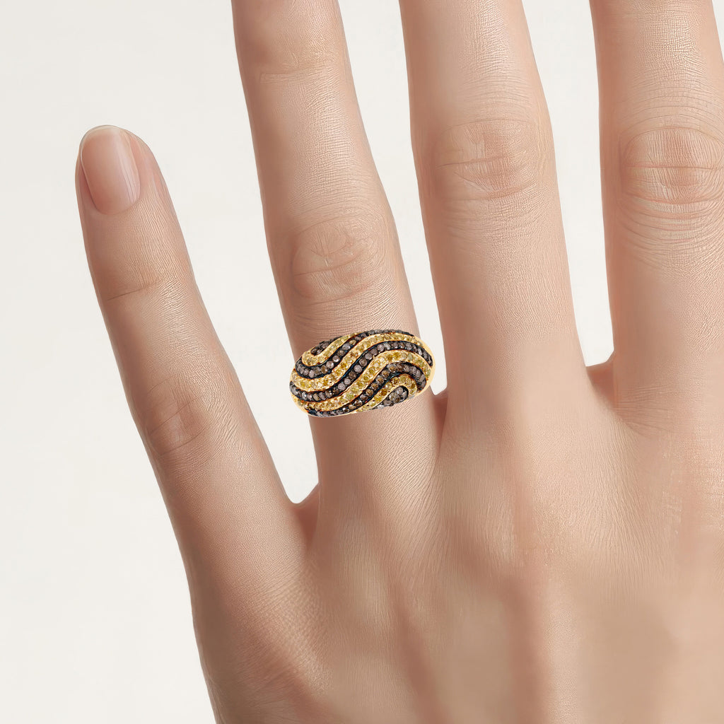 Champagne Diamond Ring With Yellow Diamond 1.16 Carats Gold Plated Silver