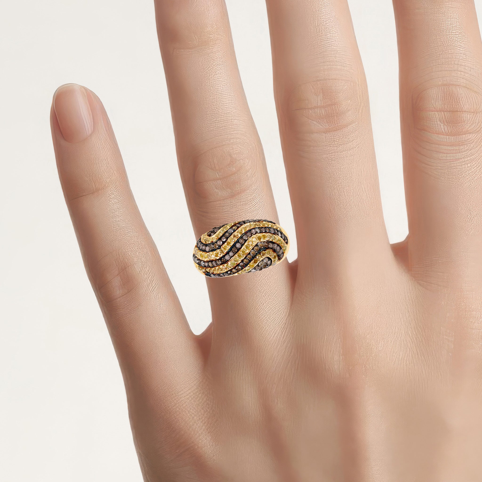 Champagne Diamond Ring With Yellow Diamond 1.16 Carats Gold Plated Silver