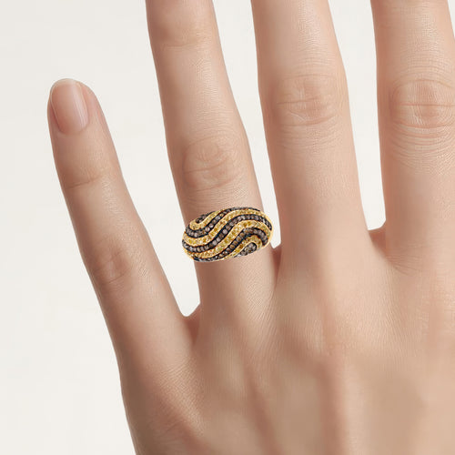 Champagne Diamond Ring With Yellow Diamond 1.16 Carats Gold Plated Silver