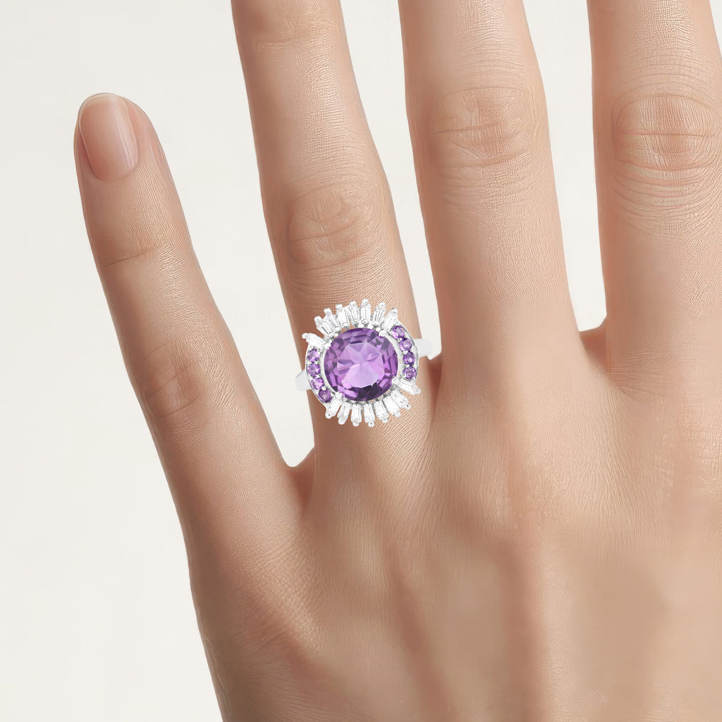 Amethyst Ring With White Topaz 5.16 Carats Sterling Silver