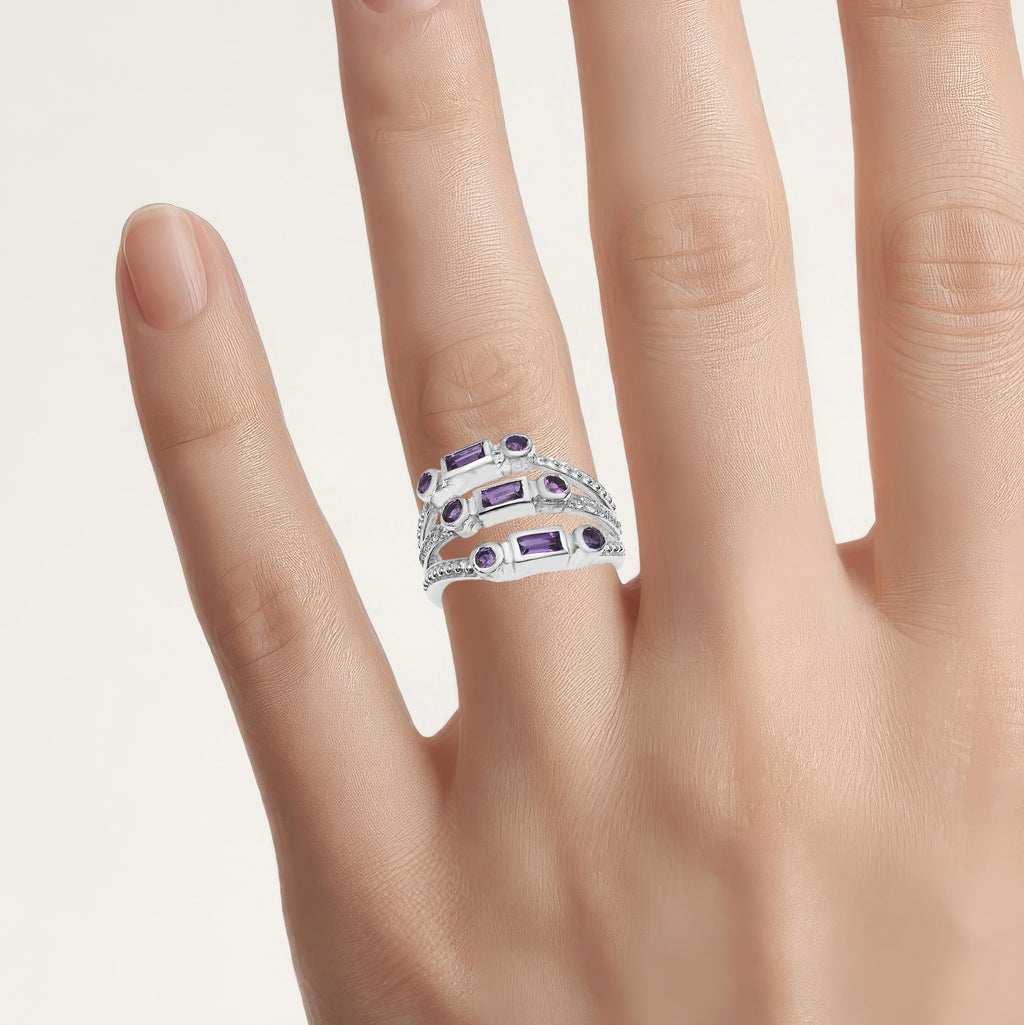 Amethyst Ring With White Topaz 0.82 Carats Sterling Silver