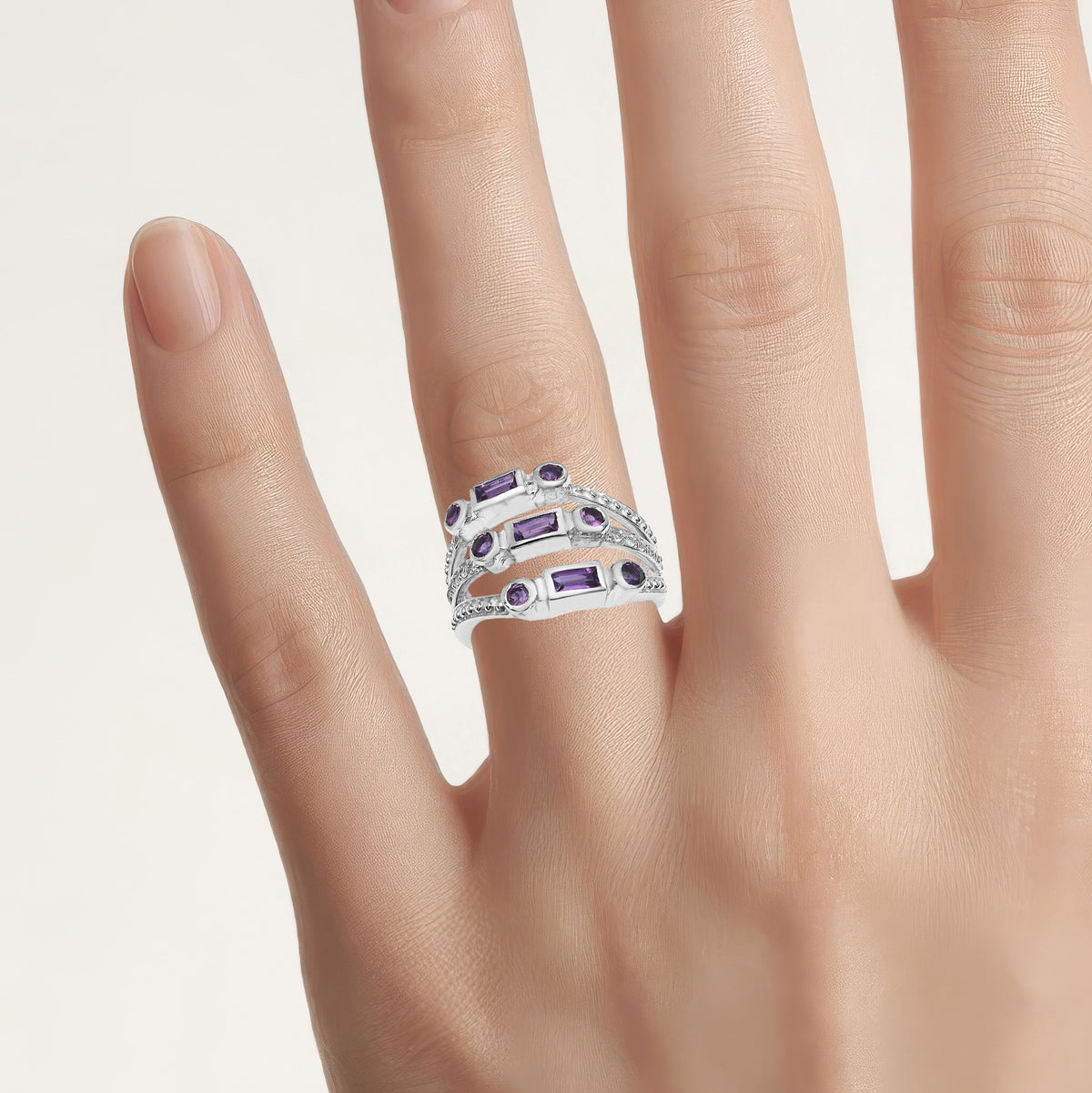 Amethyst Ring With White Topaz 0.82 Carats Sterling Silver