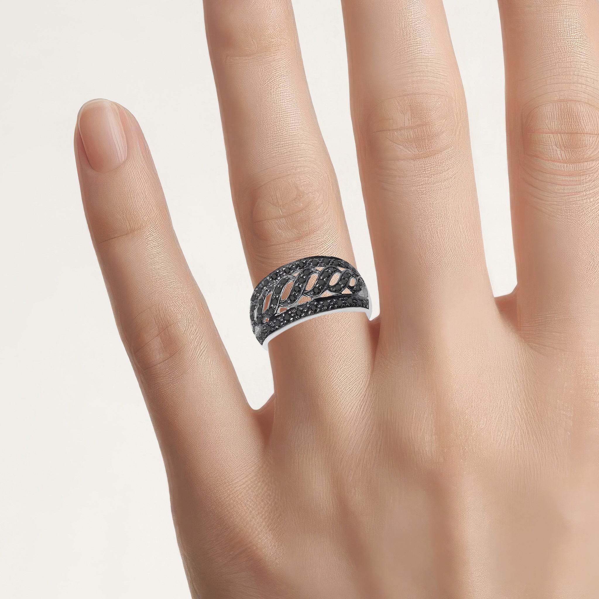Black Diamond Ring 0.52 Carats Sterling Silver