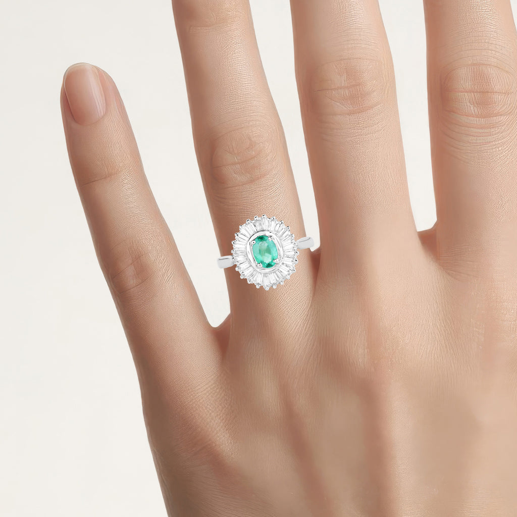 Zambian Emerald Ring With White Topaz 2.12 Carats Sterling Silver