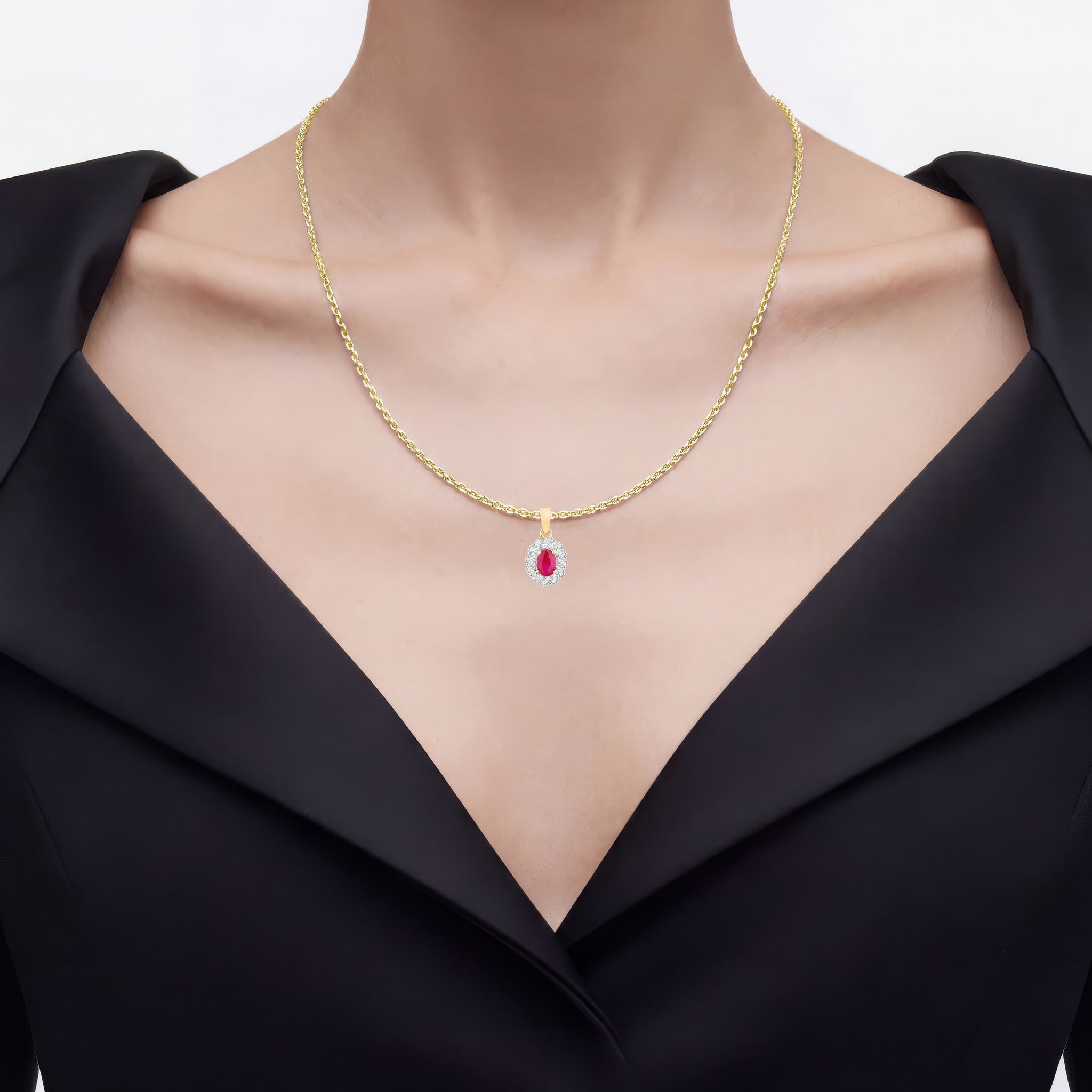 Ruby Pendant With Diamonds 0.92 Carats 10K Yellow Gold