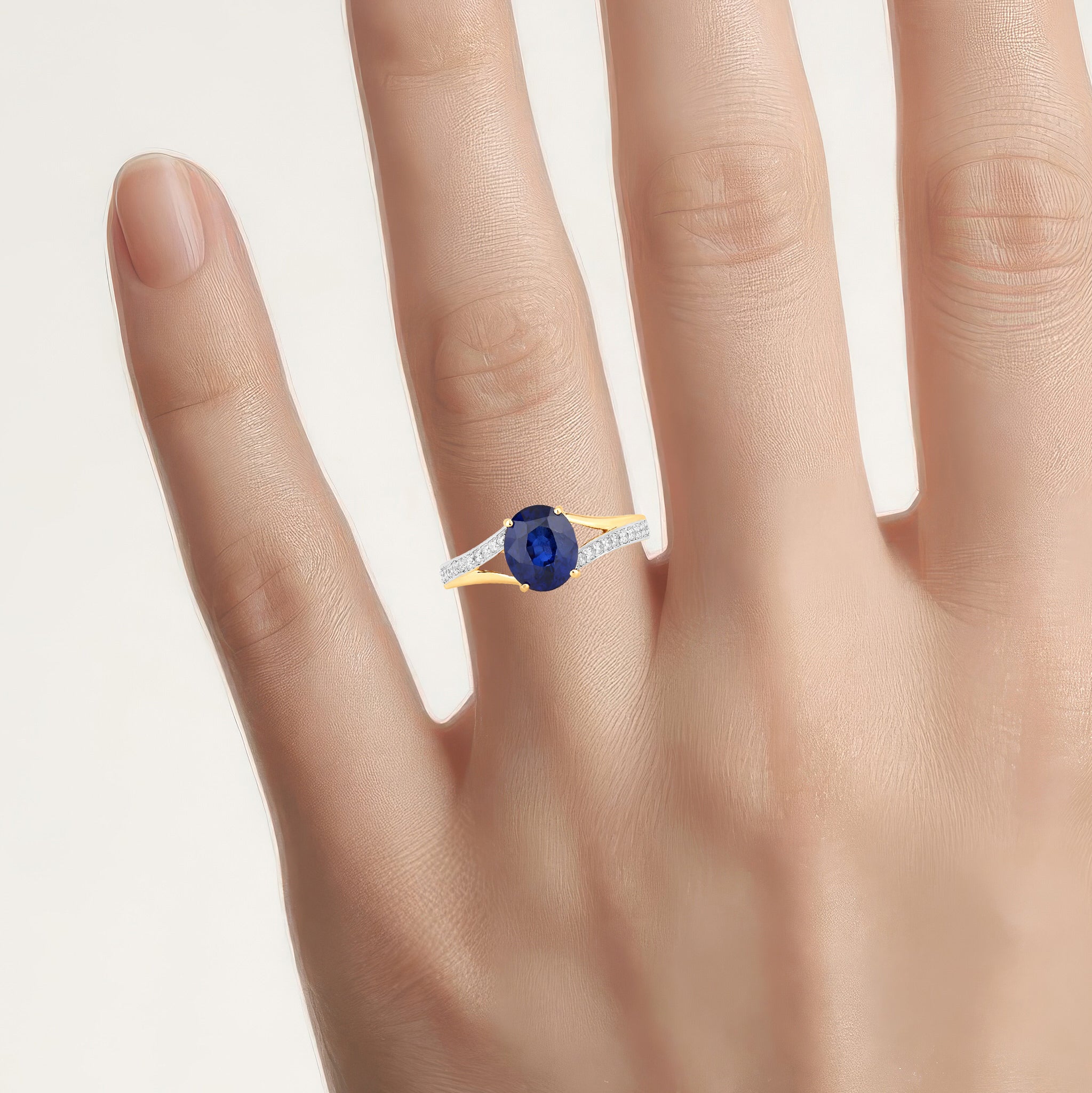 Blue Sapphire Ring With Diamonds 2.4 Carats 18K Yellow Gold