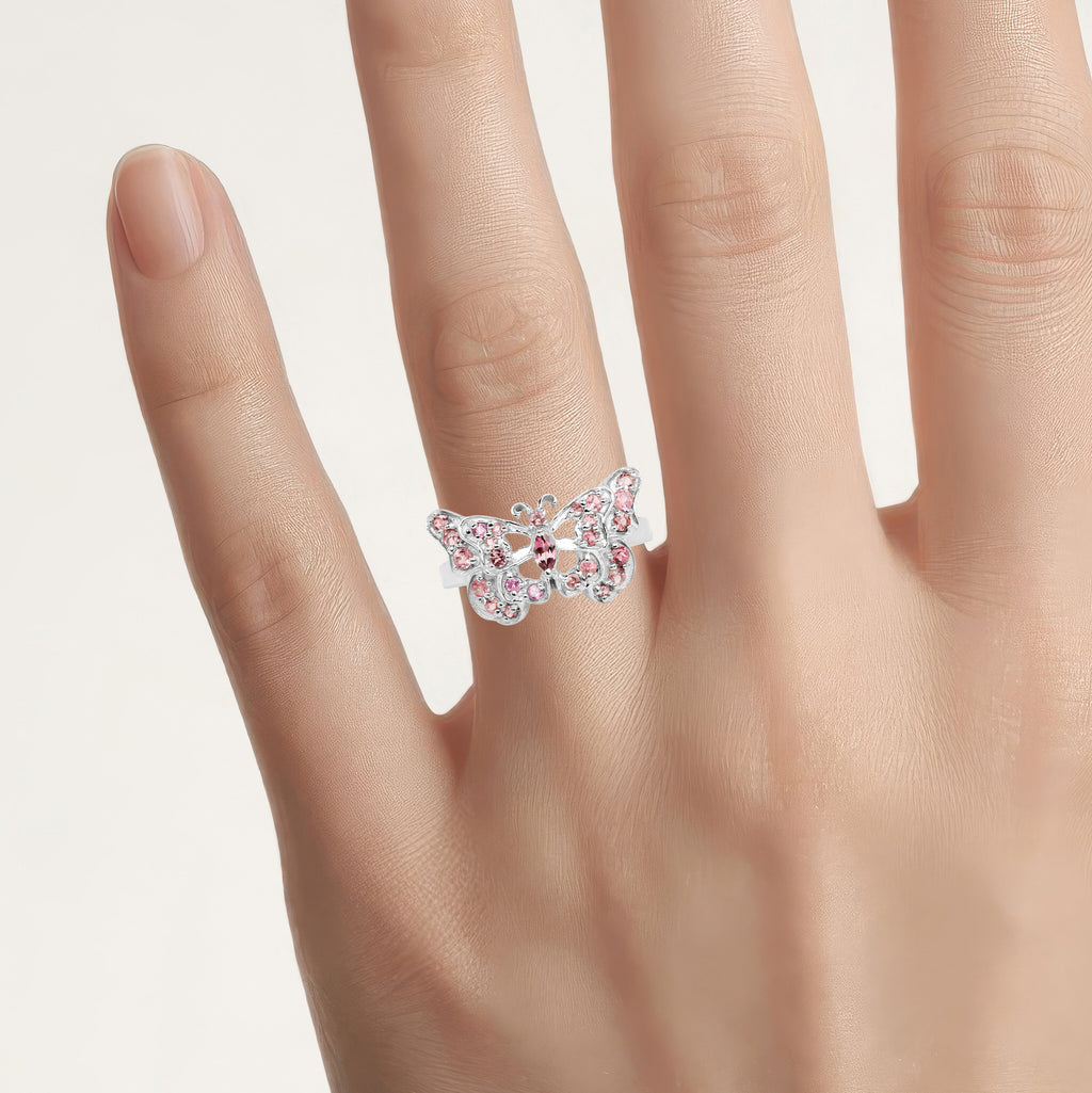 Pink Tourmaline Butterfly Ring 0.74 Carats Sterling Silver