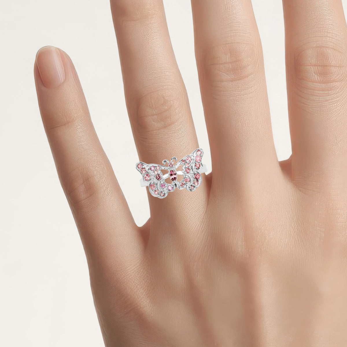 Pink Tourmaline Butterfly Ring 0.74 Carats Sterling Silver