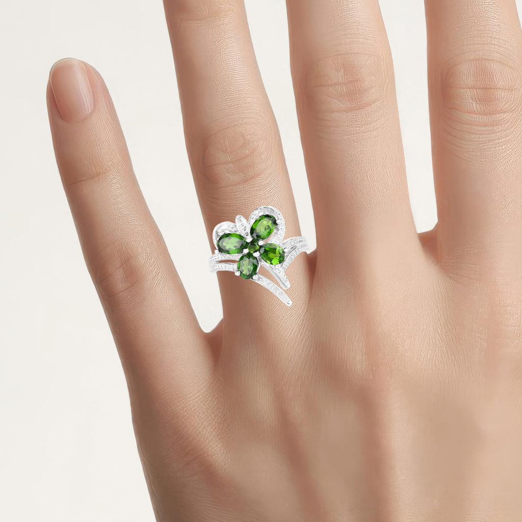 Chrome Diopside Butterfly Ring 1.58 Carats Sterling Silver