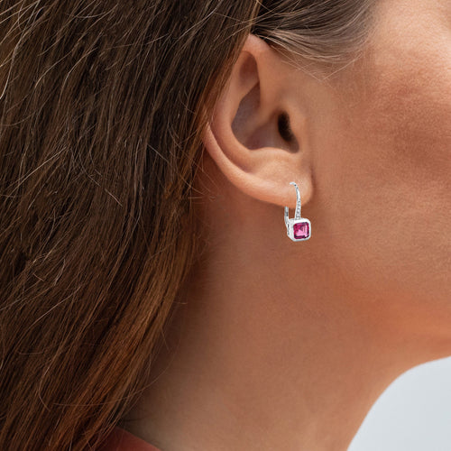 Rubellite Earrings With Diamonds 2.53 Carats 14K White Gold