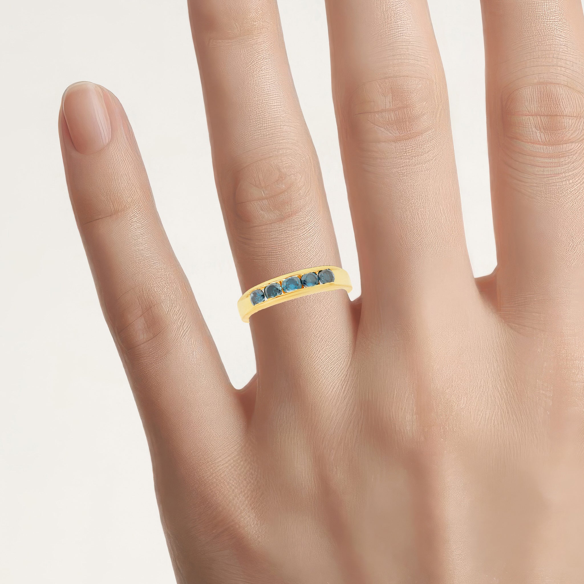 Blue Diamond Ring 0.78 Carats Gold Plated Silver
